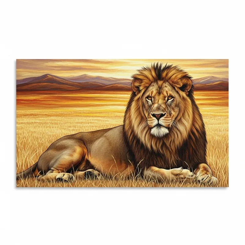 Majestic Lion in Golden Savannah | African Wildlife Art