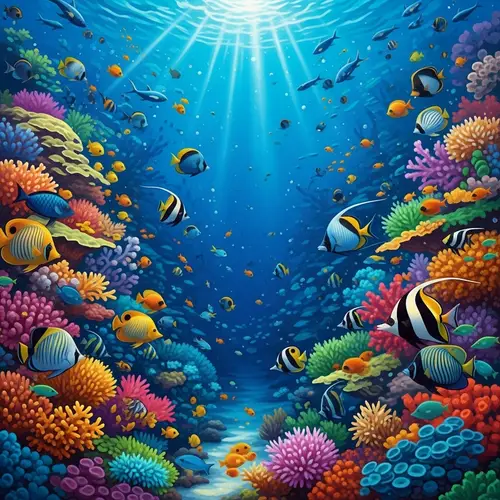 Vibrant Underwater Scene: Colorful Coral Reefs & Tropical Fish