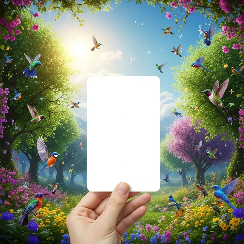 Vertical White Card on Springtime Mythical Background
