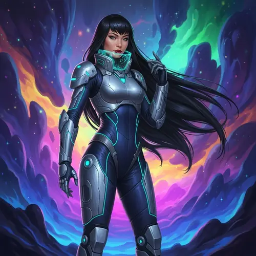 Illustration of Adult Asian Woman in Futuristic Outfit
