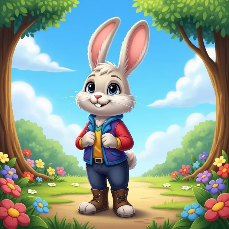 Cute Cartoon Rabbit with Friendly Smile | Delightful Scene