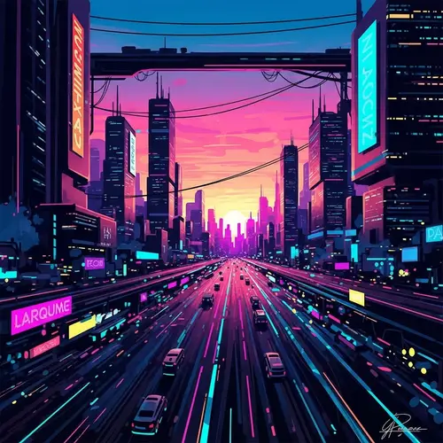 Vibrant Sunset Futuristic Cityscape | Cyberpunk Aesthetic