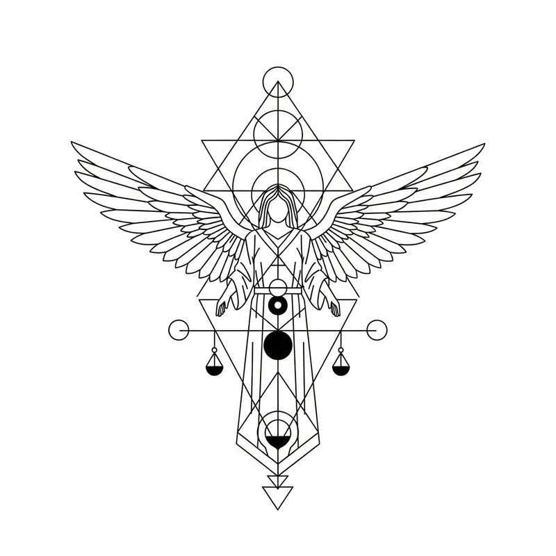 Geometric Archangel Tattoo Design with Extended Wings