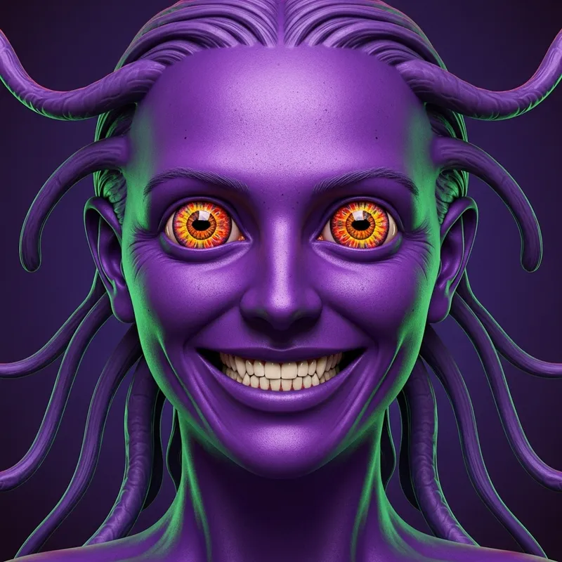 Enigmatic Psychedelic Alien - Cosmic Face Transformation