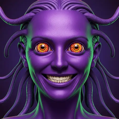 Cosmic Celestial Wanderer - Surreal Face of Iridescent Purple