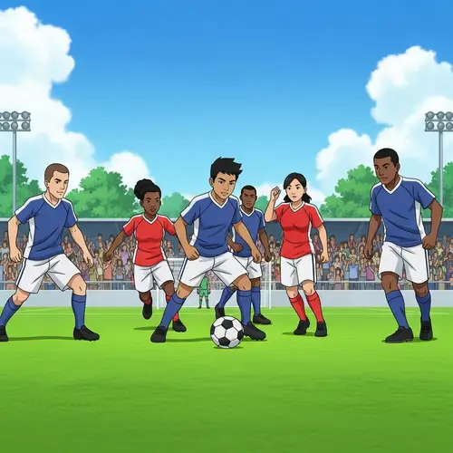 Diverse Soccer Team in Action on Sunny Field