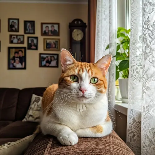 Brilliant Orange & White Domestic Shorthair Cat | Cozy Setting