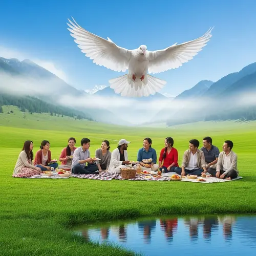 Harmony and Unity Picnic in Peaceful Grassland with Dove