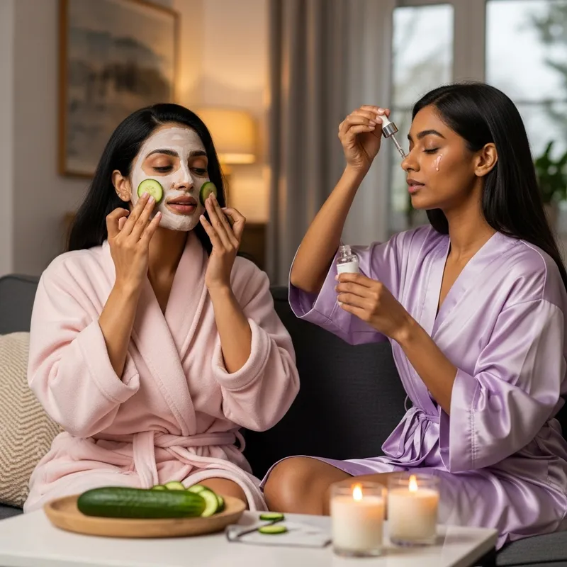 Women's Skincare Routine on Sofa: Beauty Secrets