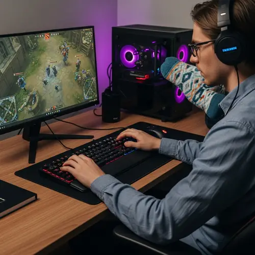 Playing Dota in Cozy Socks: Ultimate Gaming Setup