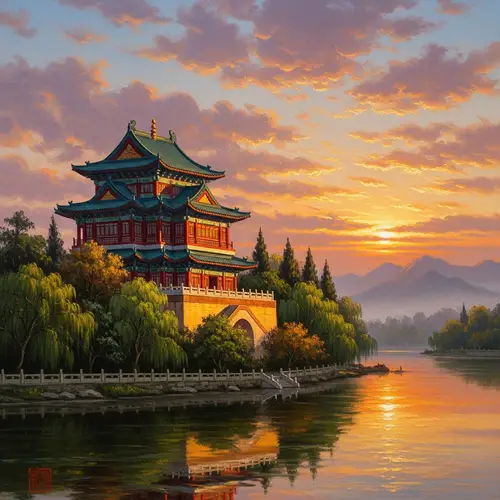 Landscape Painting Inspired by Prince Teng's Pavilion