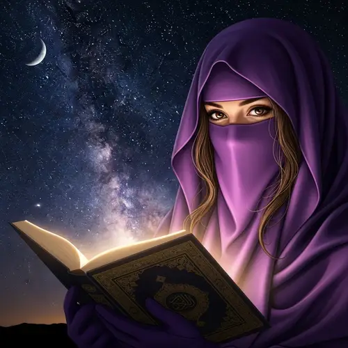 Beautiful Muslim Woman in Purple Niqab | Striking Brown Eyes | Starry Sky
