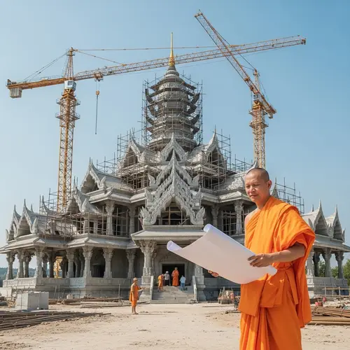 Buddhist Devotee Building Temple | Spiritual Construction Scene