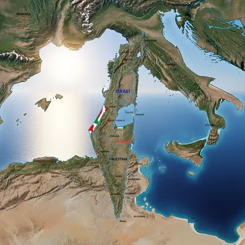 Geographical Map of Israel and Palestine | Mediterranean Sea View