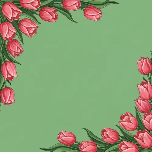 Classic Anime Style Image with Green Background and Pink Tulips