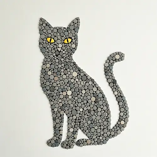 Unique Mosaic Cat Art: Circular Tiles