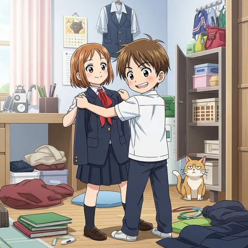 Mischievous Boy in Sister's School Uniform - Anime Comedy Scene
