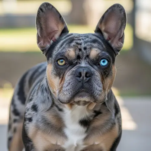 Blue Merle French Bulldog with One Green Eye and Blue Eye