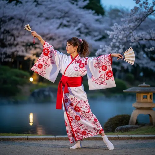 Elegant Japanese Dancer Dancing with Grace and Energy