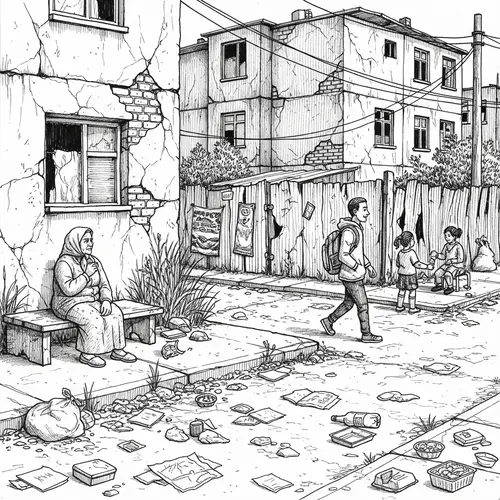 Community Area in Need of Improvement - Sketch Illustration