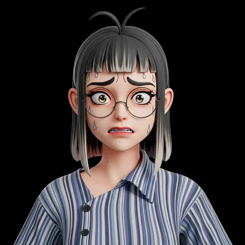 3D Anime Character with Distressed Expression