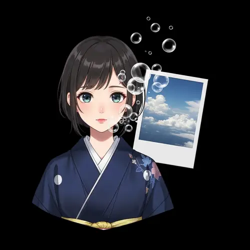 Beautiful Anime Girl in Dark Blue Kimono - Ethereal Smoke Effect