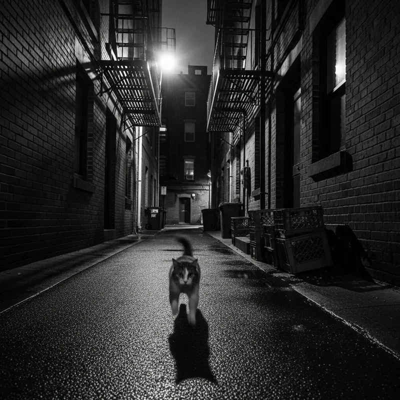Daring Cat Chase in Noir Crime Alley