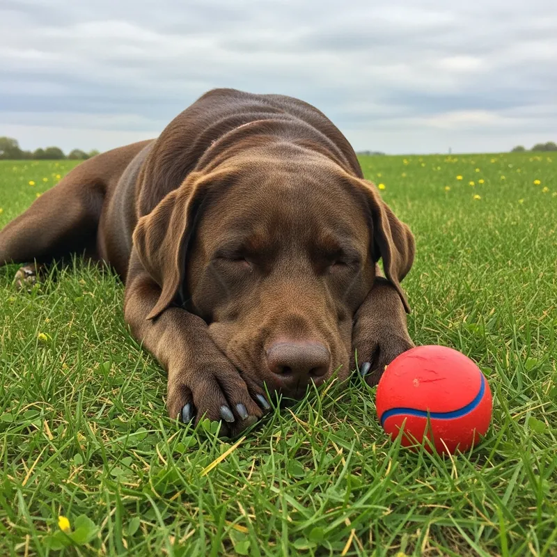 Brown Canine Resting on Green Meadow