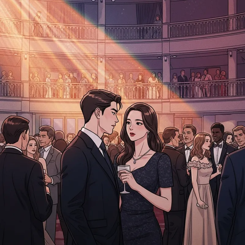 Korean Manhwa Scene: Ava and Mark at Vibrant Party Venue Korean Manhwa Scene: Ava and Mark at Vibrant Party Venue