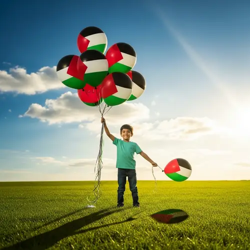 South Asian Boy with Palestine Flag Balloons