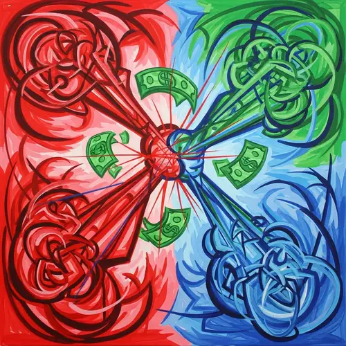 Debt Dispute Art: Abstract Representation of Financial Conflict