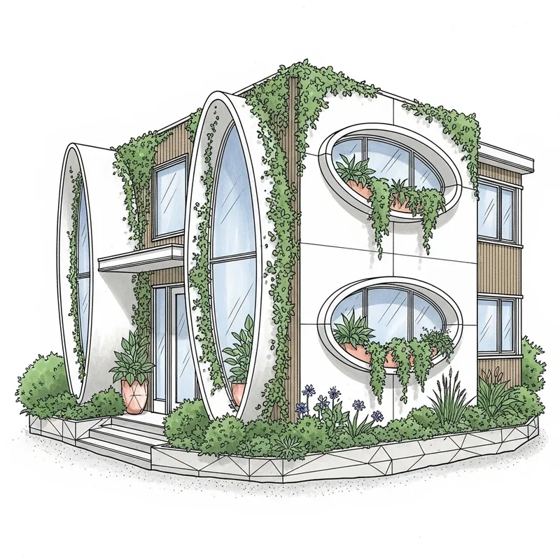 Architect Illustration of Contemporary House Exterior with Geometric Design