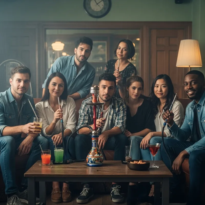 Friends Enjoying Hookah in a Cozy Bar