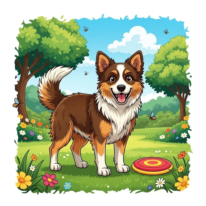 Joyful Medium-Sized Dog in Blooming Park | Pet Playfulness