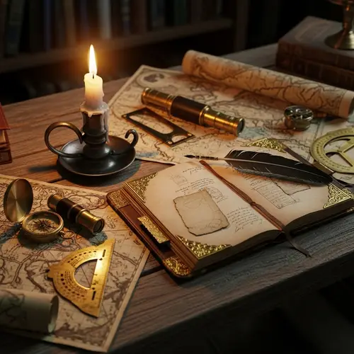 Leather-bound Diary on Vintage Desk | Traveler's Study