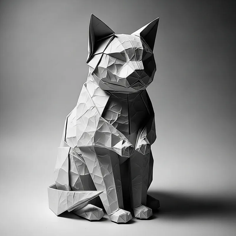 Origami Cat Sculpture: 3D Paper Art of a Sitting Cat