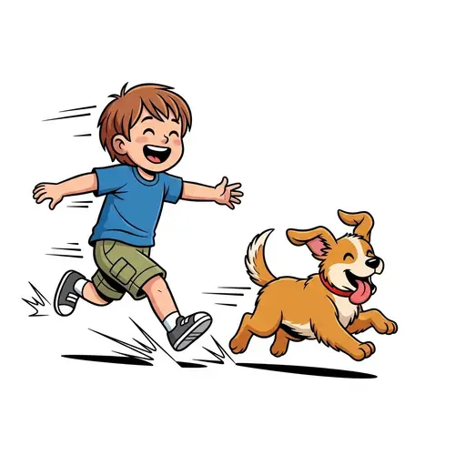 Playful Boy and Puppy Comic Art