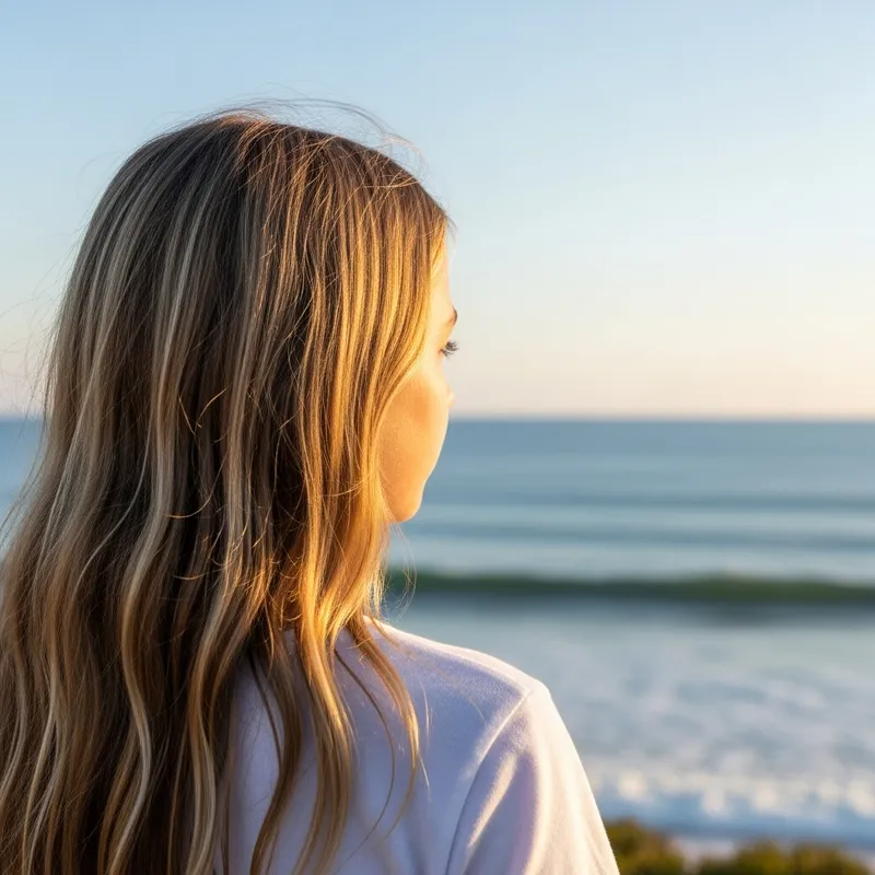 12-Year-Old Girl with Long Blonde Hair Watching Horizon
