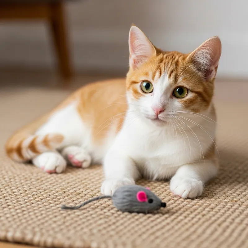 Playful Orange and White Mèo | Cute Domestic Feline Watching Toy Mouse