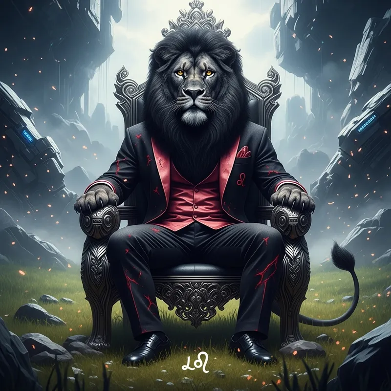 Alpha Leo Zodiac Lion in Rose Red & Black Velvet Suit