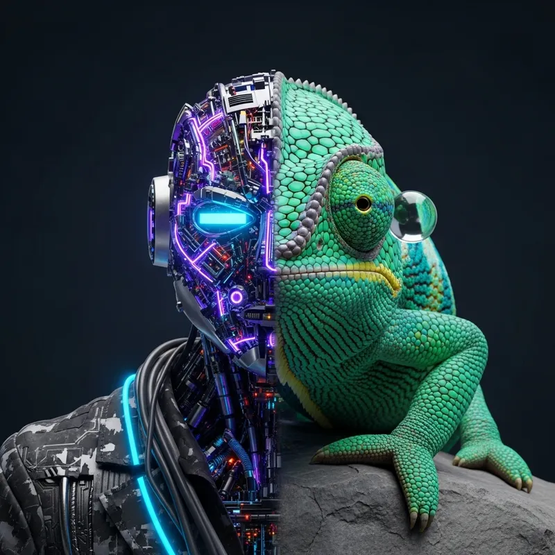 Half Cyborg Half Chameleon: A Surreal Fusion of Nature and Technology