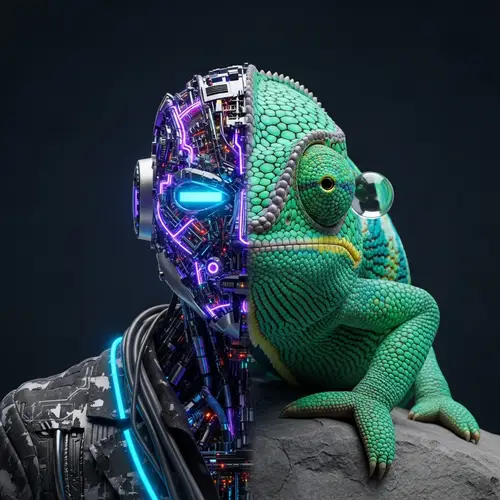 Half Cyborg Half Chameleon: Surreal Fusion of Nature and Technology