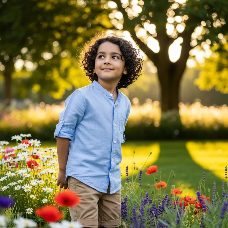 Charming Middle-Eastern Boy in Sunlit Park | A Beautiful Sight
