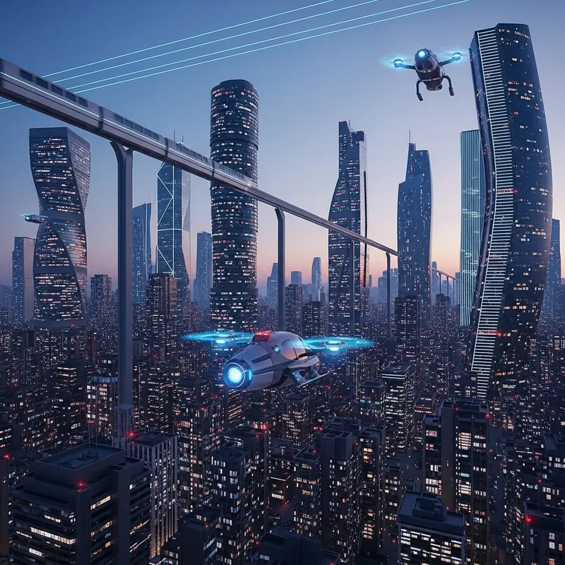 Abstract, Futuristic Cityscape at Night