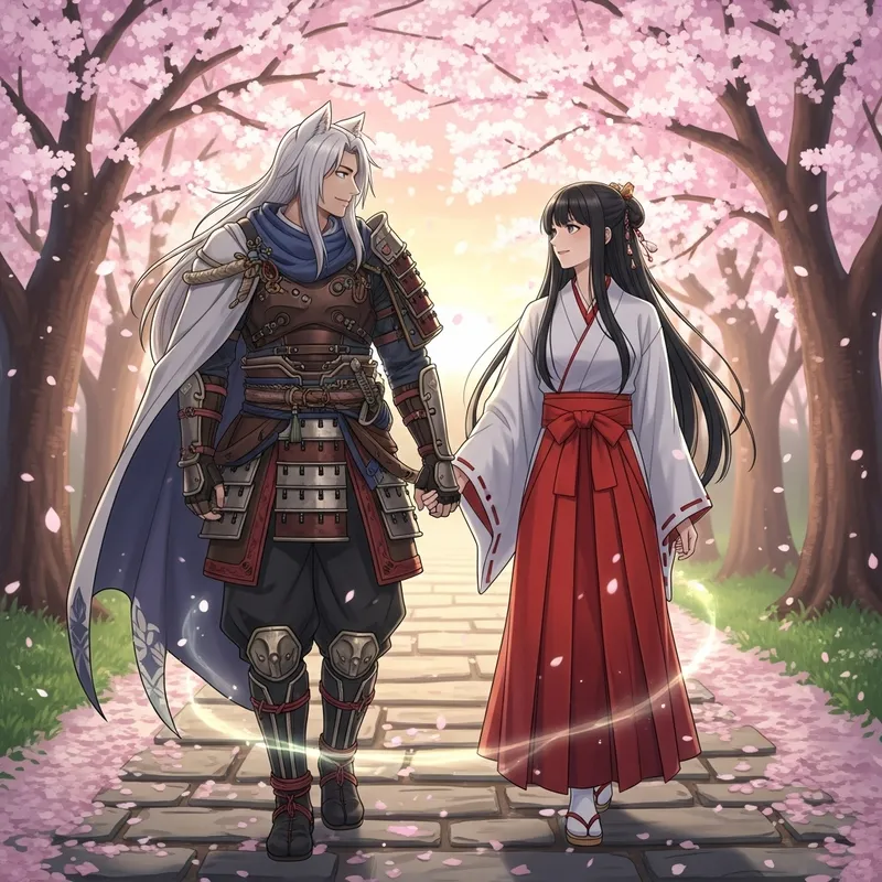 Inuyasha and Kikyo Walking Together | Romantic Japanese Couple