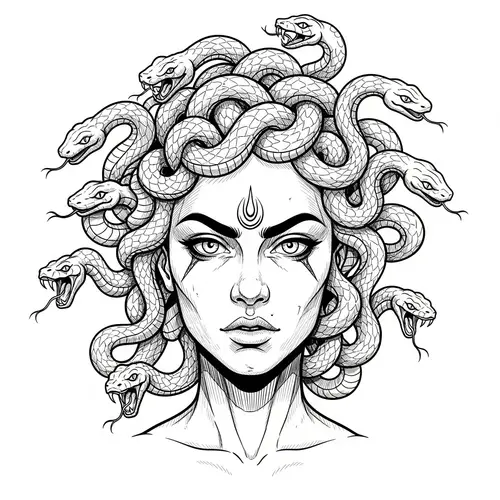 Detailed Medusa Gorgona Tattoo Sketch