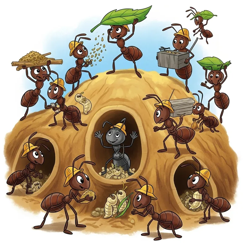 Cartoon Ants: Busy Worker Ants in Action
