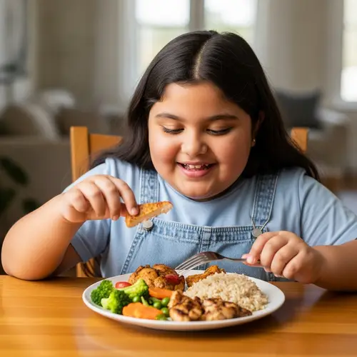Joyful South Asian Girl Enjoying Healthy Meal
