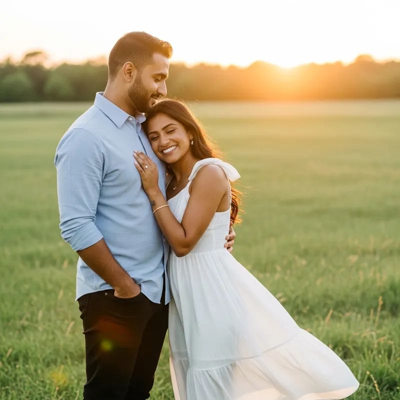 Romantic Couple in a Field at Sunset | Love and Togetherness