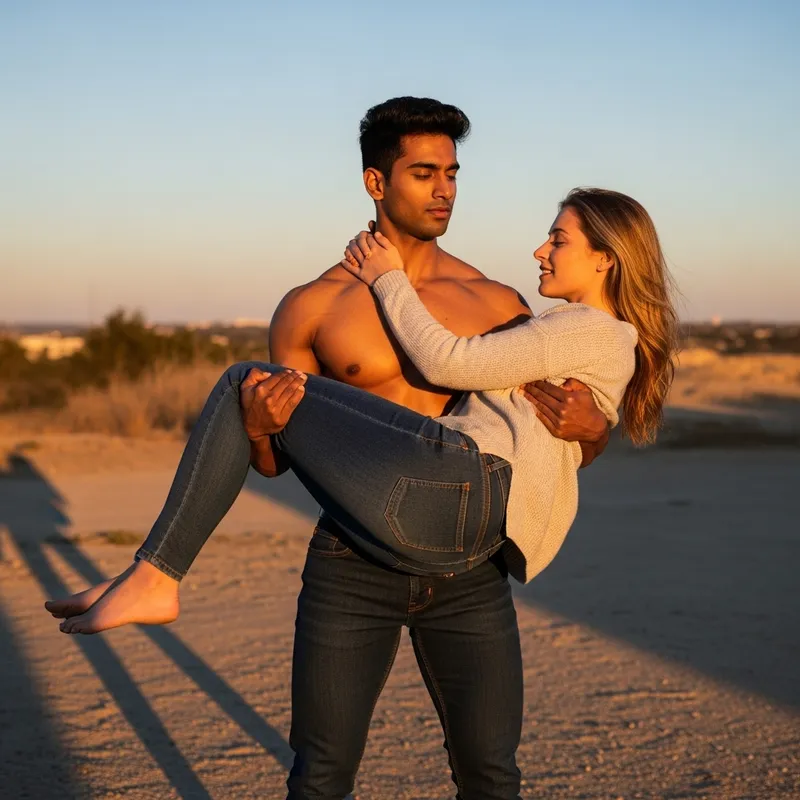 Strong Sigma Male Carrying Woman at Sunset Strong Sigma Male Carrying Woman at Sunset